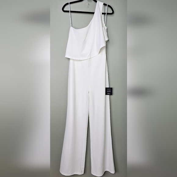 Lulus Flawless Vibes White One-Shoulder Tiered Wide-Leg Jumpsuit, Size Medium - Picture 9 of 10